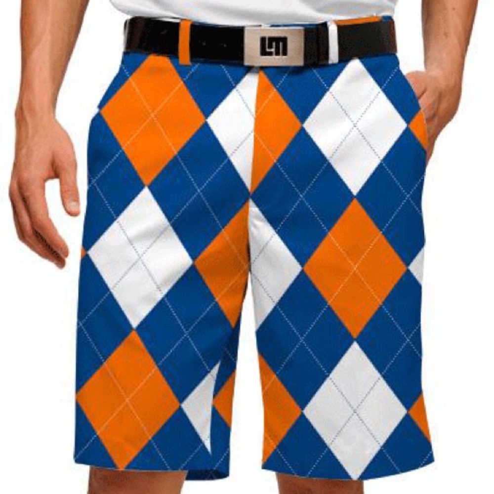 Loudmouth Golf Men’s 34 Argyle Shorts Orange Blue